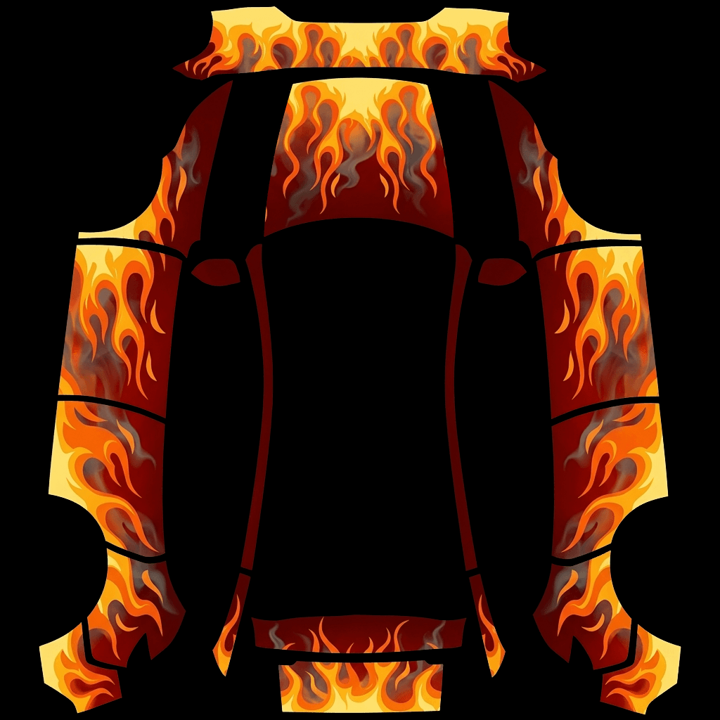 Fiery Orange Flames: flat Tesla Paint Shop wrap file for the Tesla Model Y