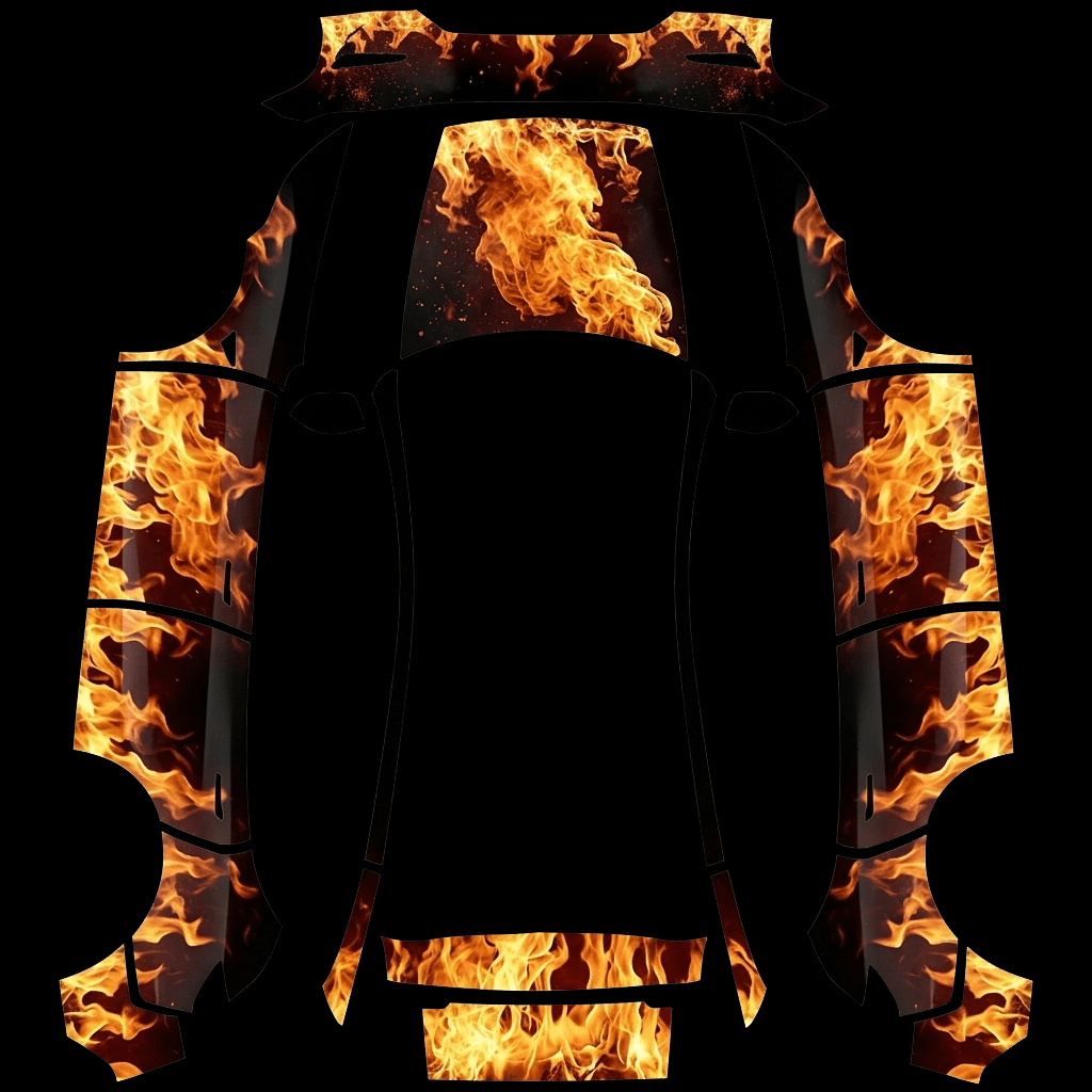 Fiery Orange Flame: flat Tesla Paint Shop wrap file for the Tesla Model Y