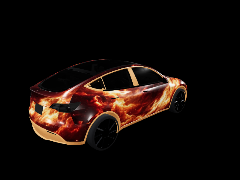 Fiery Red Nebula Flames custom Tesla Model Y wrap design