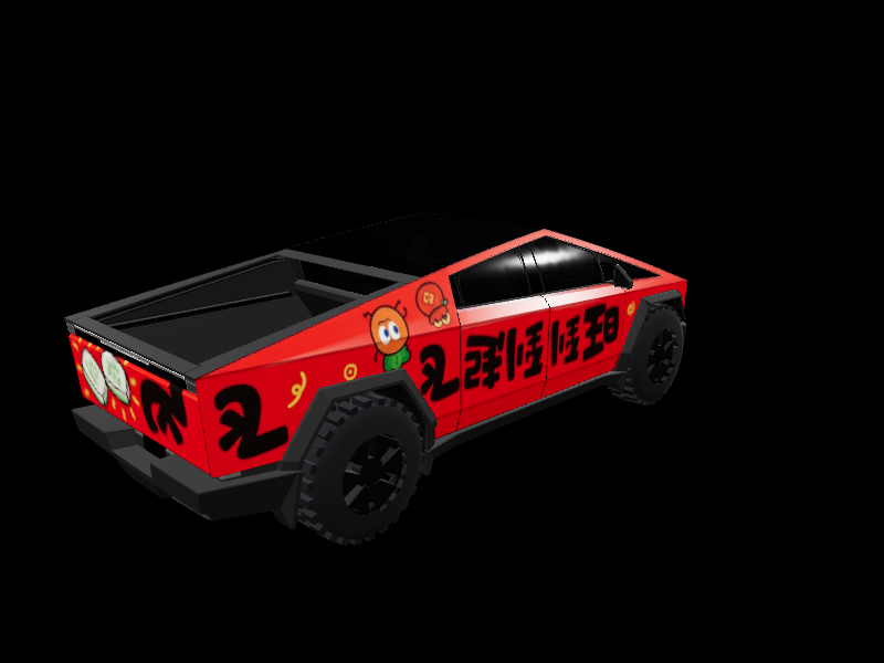 Red Cartoon Graffiti custom Tesla Cybertruck wrap design