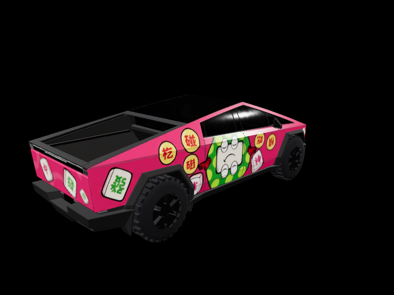 Pink Mahjong Tile Graphic custom Tesla Cybertruck wrap design