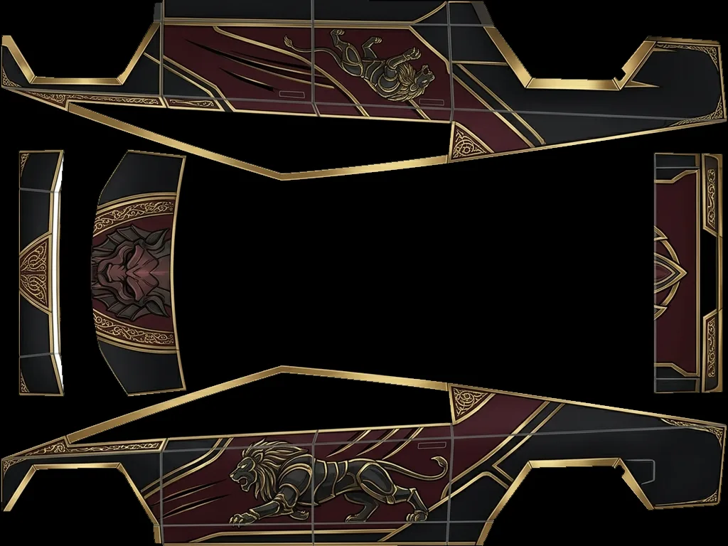 Gold Lion Matte Burgundy: flat Tesla Paint Shop wrap file for the Tesla Cybertruck