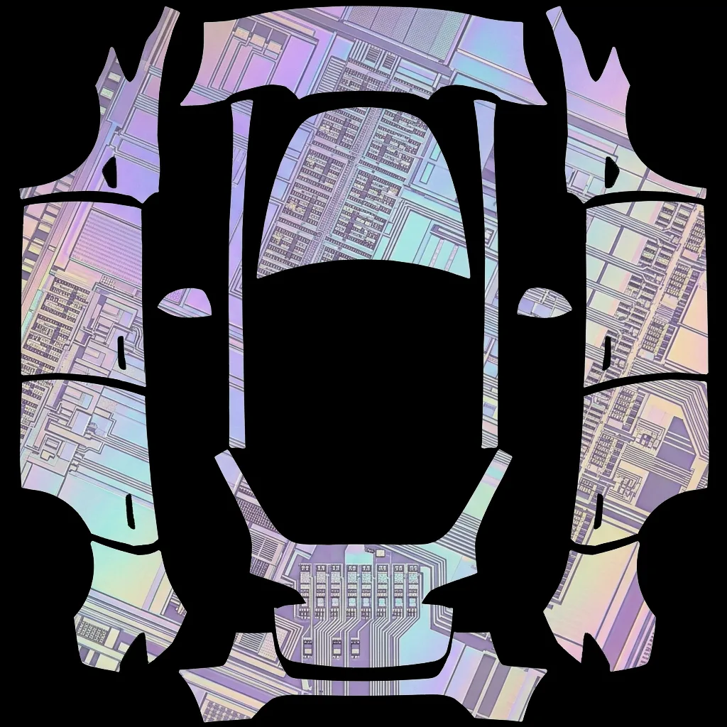 Holographic Circuit Board Tech: flat Tesla Paint Shop wrap file for the Tesla Model Y