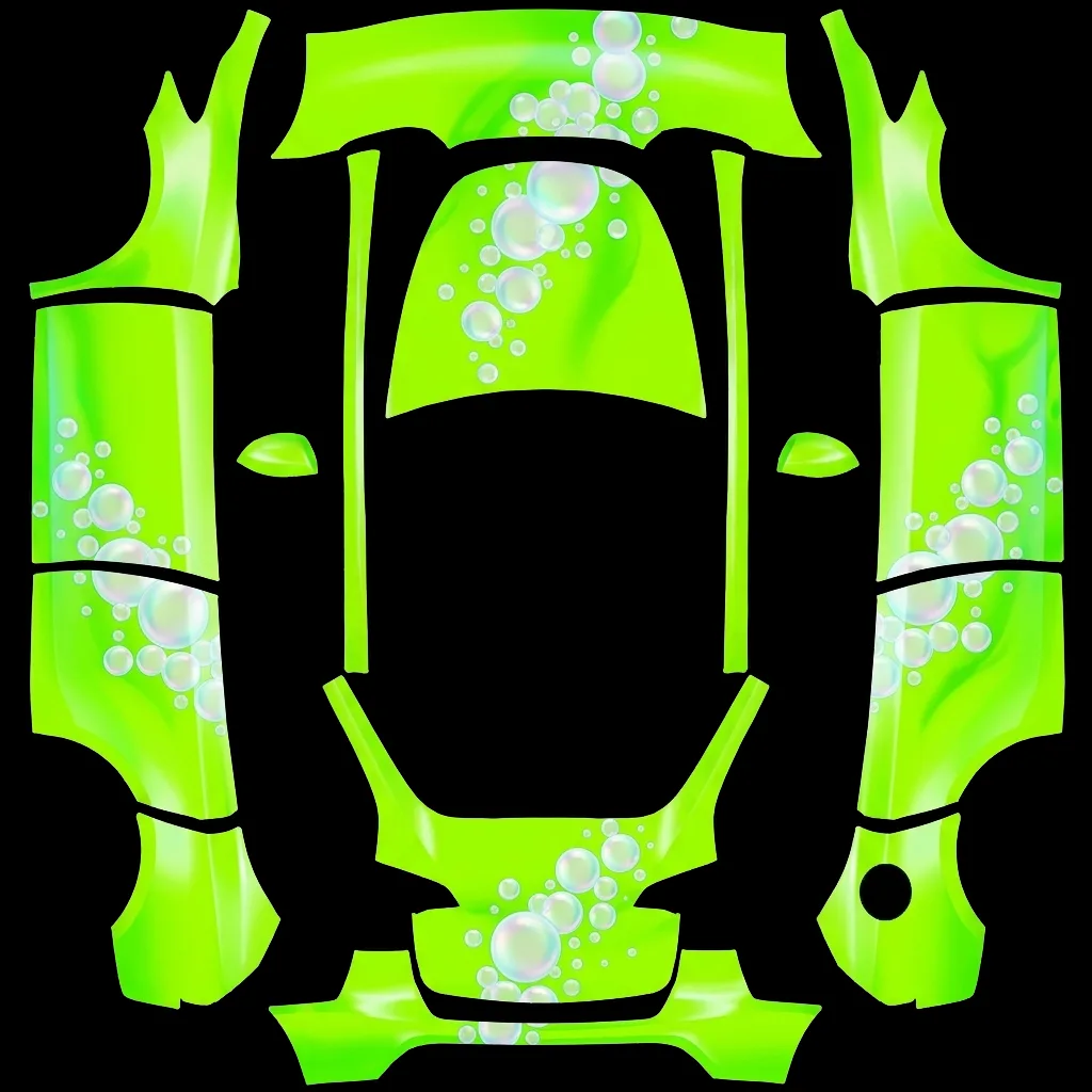 Neon Acid Green Bubble: flat Tesla Paint Shop wrap file for the Tesla Model Y